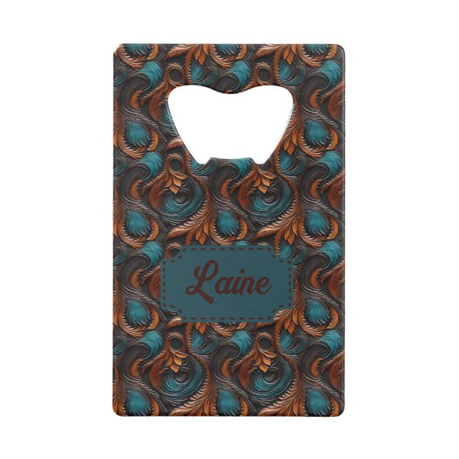 Wedding Faux Tooled Leather Look Credit Card Bottle Opener (Front)
