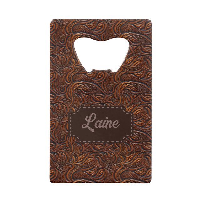 Wedding Faux Tooled Leather Look Credit Card Bottle Opener (Front)
