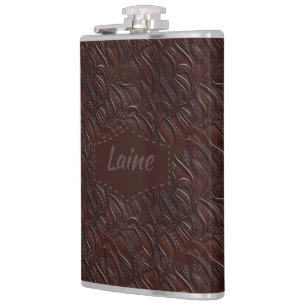 Wedding Faux Tooled Leather Look Hip Flask