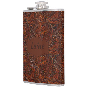 Wedding Faux Tooled Leather Look Hip Flask