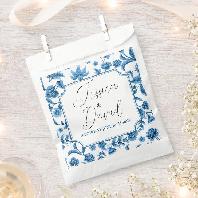 Wedding Favor Bags Chintz Blue & White Floral  (Clipped)