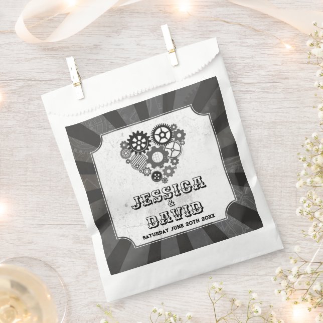 Wedding Favor Bags Steampunk Wedding Hearts Cogs  (Clipped)