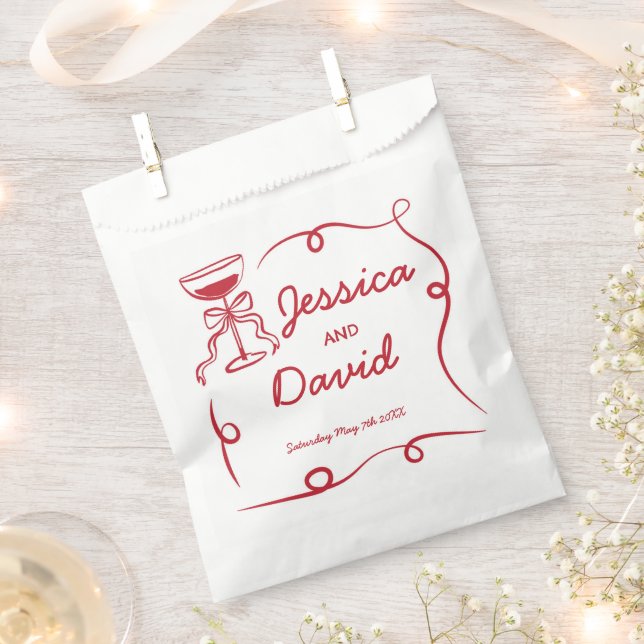 Wedding Favor Bags Whimsical Hand Drawn Red (Clipped)
