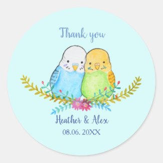 Wedding Favor Cute Budgies Little Birds Custom Classic Round Sticker
