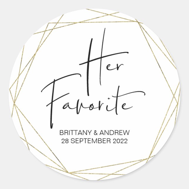 Wedding Favor Her Favorite Treat Box Cute Classic Round Sticker (Front)
