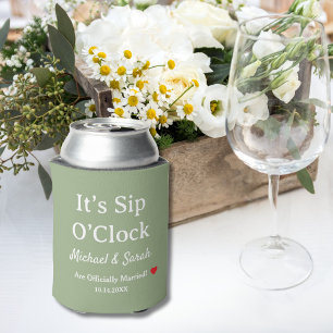 Wedding Favor It’s Sip O’Clock Custom Sage Green  Can Cooler