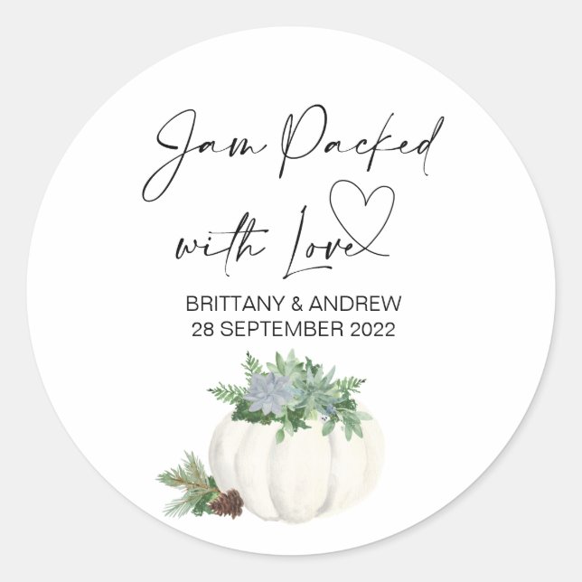 Wedding Favor Jam Packed With Love Thanksgiving Classic Round Sticker (Front)