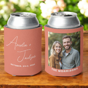 Wedding Favor Photo Terracotta Modern Minimalist Can Cooler