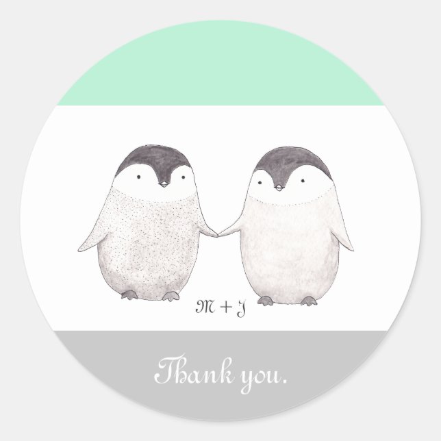 Wedding Favor Sticker Cute Penguin Wedding Sticker (Front)