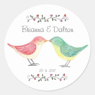 Wedding Favor Stickers Cute Kissing Birds Wedding