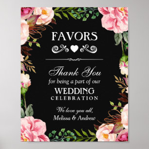 Wedding Favors Thank You Sign   Pink Floral Wreath