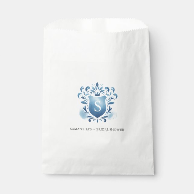 Wedding Favour Bags Blue Monogrammed Crest (Front)