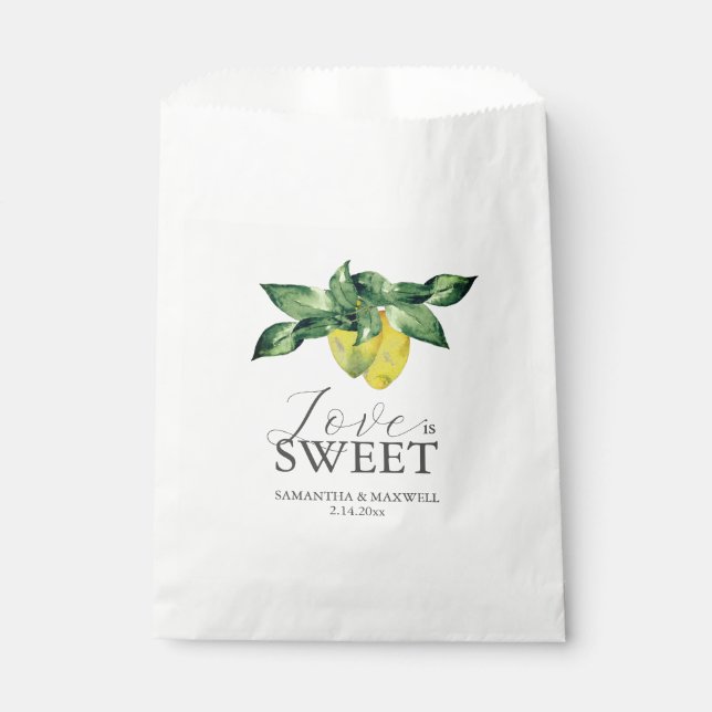 Wedding Favour Bags Love Is Sweet Lemons & Leaves (Front)