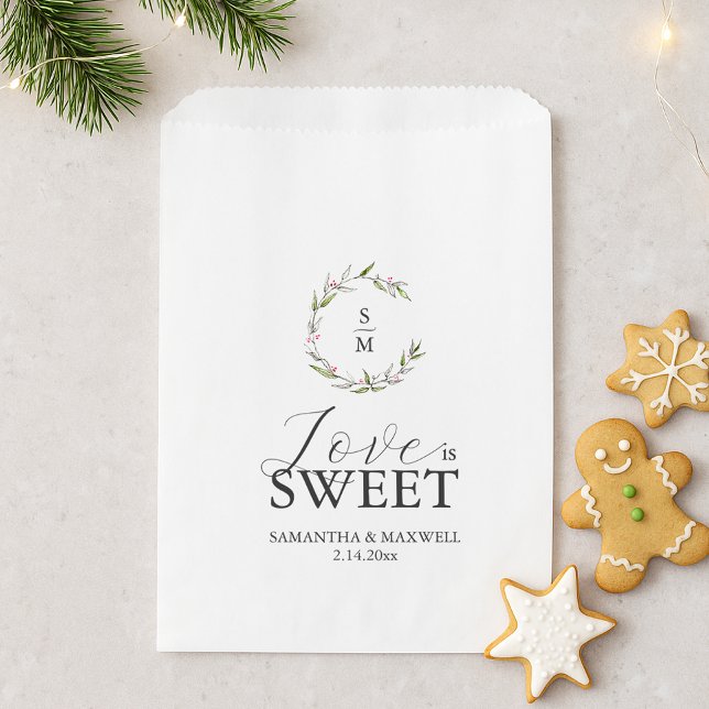 Wedding Favour Bags Love Is Sweet Monogrammed (Christmas wedding favor bags with monogram and Love is Sweet. Customized)