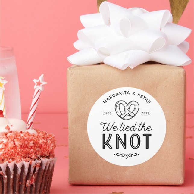 Wedding Favour Bags  Pretzel Bags We Tied The Knot Classic Round Sticker (Party)