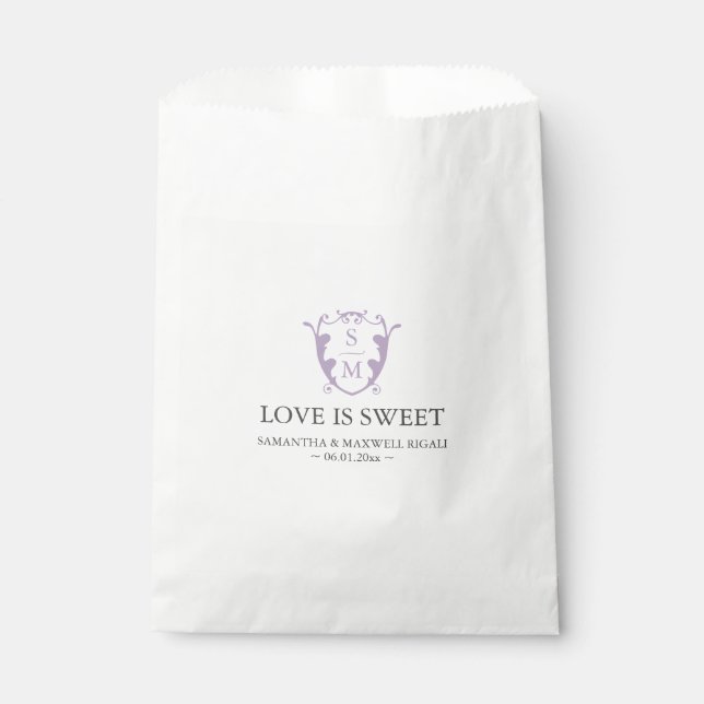 Wedding Favour Bags Simple Monogram Purple (Front)