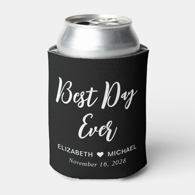 Wedding Favour Best Day Ever Black Can Cooler (Can Front)