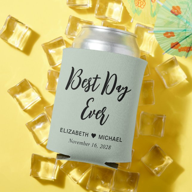 Wedding Favour Best Day Ever Sage Can Cooler (In Situ Summer)