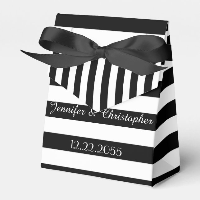 Wedding Favour Box, Black & White Stripes Favor Box (Front Side)