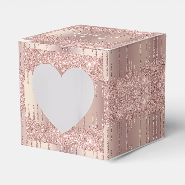 Wedding Favour Box Rose Gold Drips Custom Text Nam (Front Side)