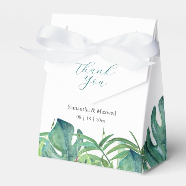 Wedding Favour Boxes Watercolor Palm Leaves (Front Side)