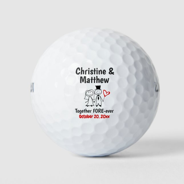 Wedding Favour Bride Groom Cute Cartoon Couple Golf Balls (Front)