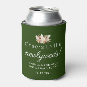 Wedding Favour Cheers to the Newlyweds Dark Green Can Cooler
