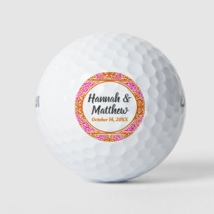 Wedding Favour Elegant Orange Pink Scroll Golf Balls