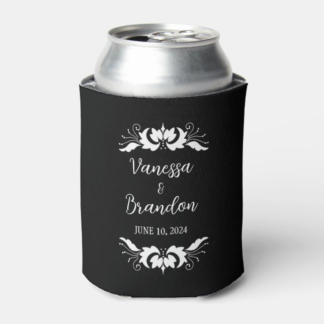 Wedding favour elegant ornament custom script  can cooler (Can Front)