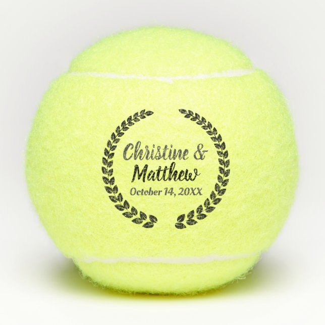 Wedding Favour Elegant Wreath Black Silver Tennis Balls (Front)