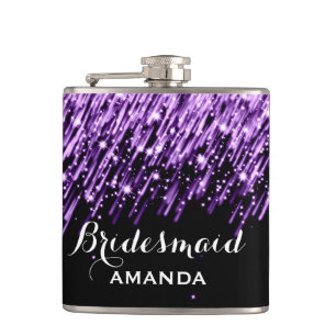 Wedding Favour Falling Stars Purple Hip Flask