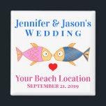 Wedding Favour Fish Beach Tropical Destination Magnet<br><div class="desc">Are you having a tropical destination wedding or maybe you're getting married at an aquarium? This cute custom fish magnet will make a perfect wedding favour for your guests, or just order a few for souvenirs for yourself and your bridal party! Personalize with the names, date, and beach location of...</div>