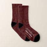 Wedding Favour Funny Burgundy Socks<br><div class="desc">Get your wedding guests out on the dance floor in these fun "these feet danced to love at the wedding of" socks. Personalize these souvenir keepsakes with your first names and wedding date in white typography against a burgundy background.</div>