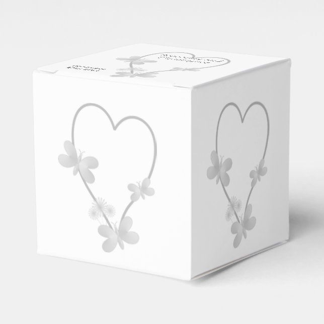 Wedding Favour Gift Box Silver Heart Butterflies (Front Side)