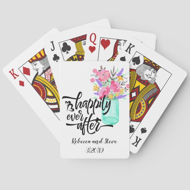 Wedding Favour Gift Flowers Mason Jar Playing Cards (Back)