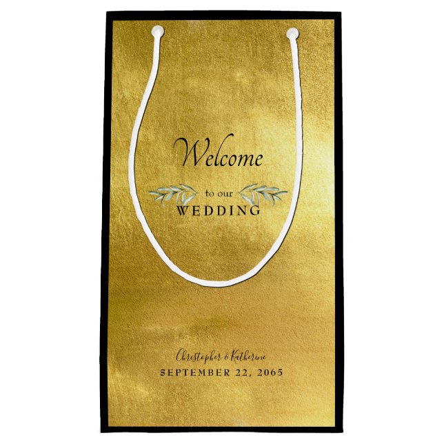 Wedding Favour Glam Metallic Gold & Black Custom S Small Gift Bag (Front)