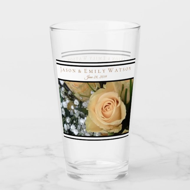 Wedding Favour Glass Yellow Roses Black Accents (Front)