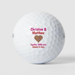 Wedding Favour Heart Flowers Love Forever Golf Balls