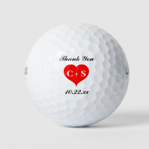 Wedding Favour Heart Initials Monogram Thank You Golf Balls