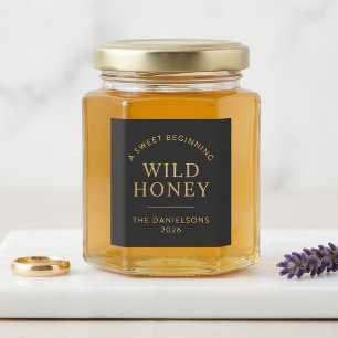 Wedding Favour Honey Jar Bee Themed Gold & Black Square Sticker