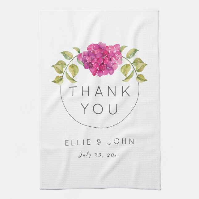 Wedding Favour Hot Pink Hydrangea Kitchen Towel (Vertical)