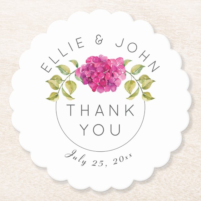 Wedding Favour Hot Pink Hydrangea Paper Coaster (Front)