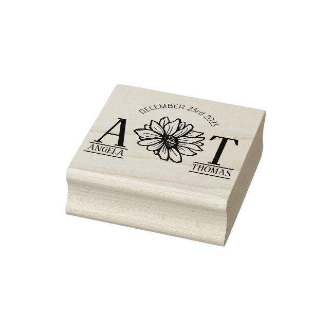 wedding favour invitation monogram sunflower rubber stamp (Stamp)