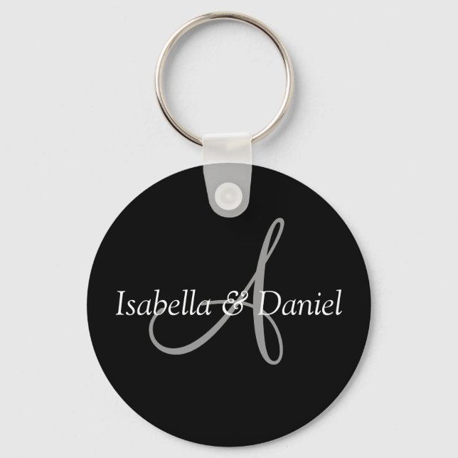 Wedding Favour Keepsake Bride Groom Names Monogram Keychain (Front)