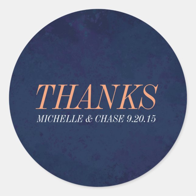 Wedding Favour Label, Navy Blue Texture Classic Round Sticker (Front)