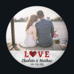 Wedding Favour Love Modern Typography Thank You Magnet<br><div class="desc">This modern typography love photo magnet with a light white bokeh background will make a great favour for your wedding!  Customize with the photo,  names,  and date of your choice.  The font and colour of the text can be changed to fit your preference.</div>