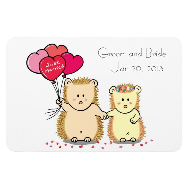 Wedding Favour Magnet - Cute hedgehog couple (Horizontal)