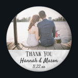 Wedding Favour Modern Typography Photo Thank You Magnet<br><div class="desc">This modern typography photo magnet will make the perfect favour for your wedding!  Personalize with the photo,  names,  and date of your choice.  The names and date are imposed over a light white bokeh background.</div>