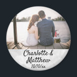 Wedding Favour Modern Typography Photo Thank You Magnet<br><div class="desc">This modern typography photo magnet will make the perfect favour for your wedding!  Personalize with the photo,  names,  and date of your choice.  The names and date are imposed over a light white bokeh background.</div>