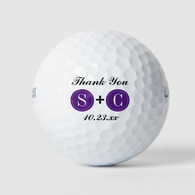 Wedding Favour Monogram Initials Thank You Golf Balls (Front)